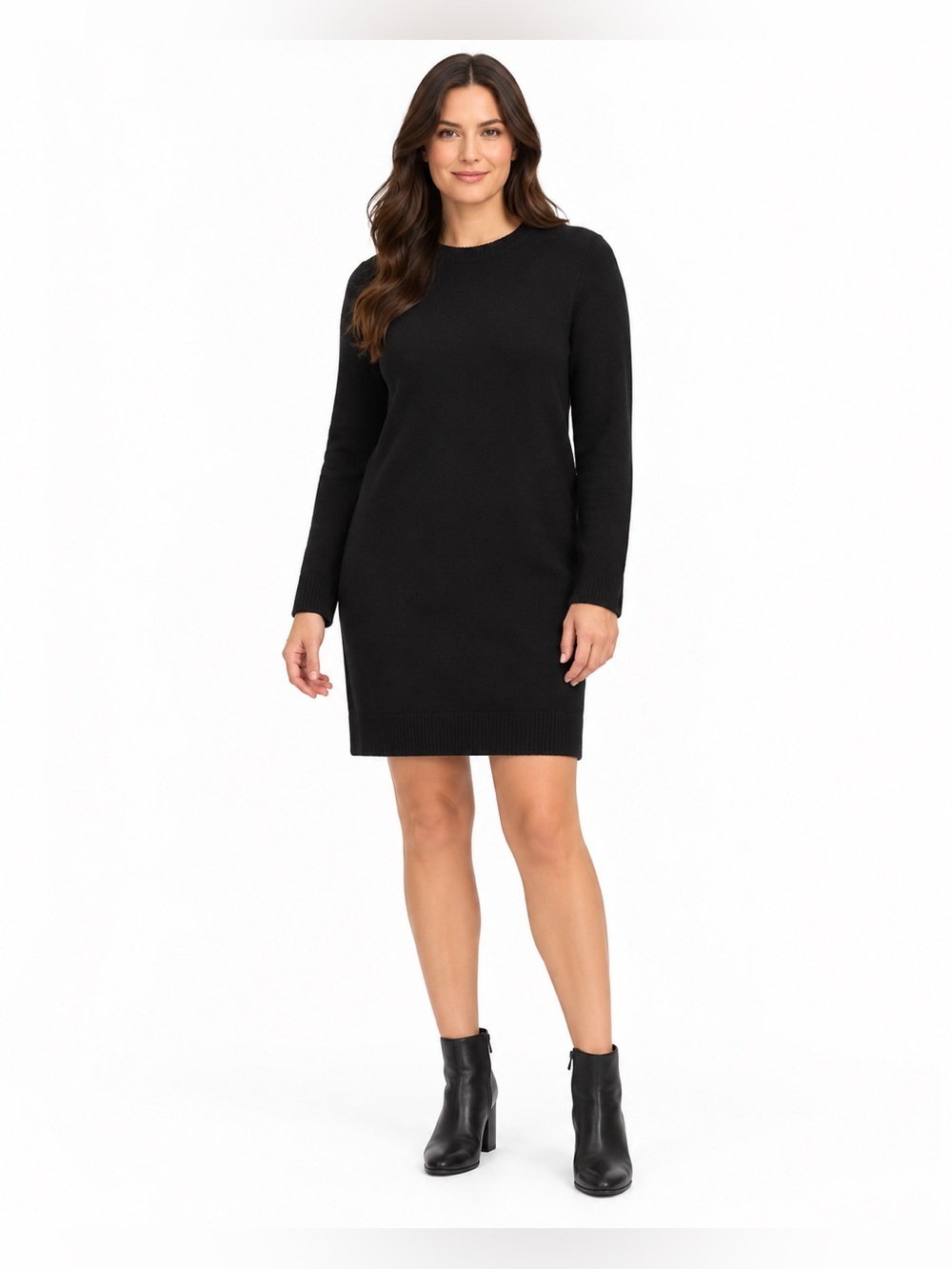 Dalia Black Long-Sleeve Knit Dress